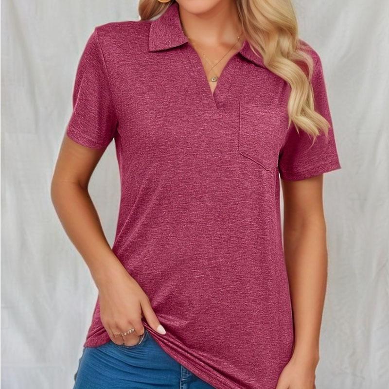GMXIA Women's Fashion Casual Summer Solid Color Print Short Sleeve V-Neck Blouses & Shirts