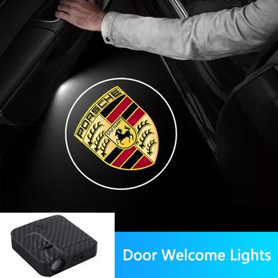 2PCS Carbon Fiber Car Door Lights Door Lights Projector Door Welcome Light For 911 Cayenne 918 Pajun 718 Panamera Macan