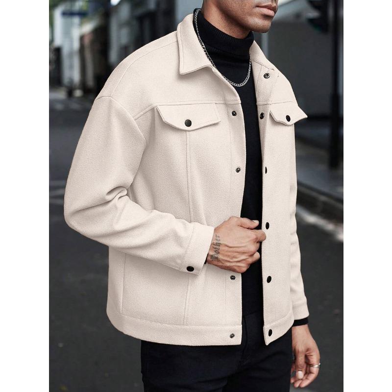 TEMU Autumn Winter Lapel Woolen New Men's Coat Casual Sports Business Jacket
