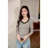 Women S V Neck Striped Long Sleeve Slim Fit T Shirt