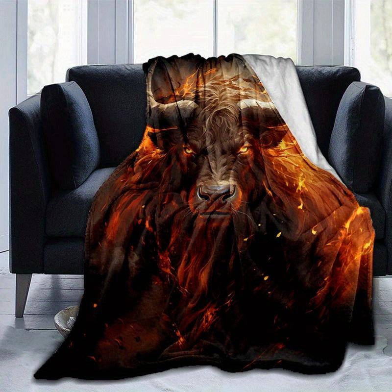 1pc Ox Printing Lightweight Flannel Blanket, Comfortable and Warm Blanket, for Camping Sofa Bed and Couch Office, Suitable for Gift Blankets