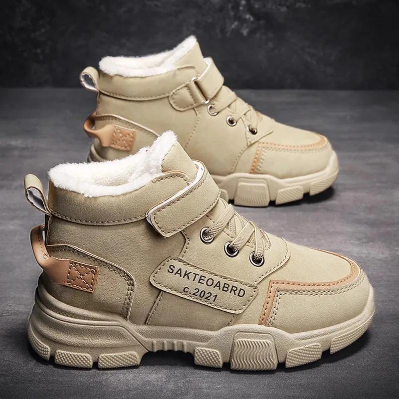 

Детские зимние ботинки, зимние теплые ботинки Thikcen, спортивная обувь на бархатной подкладке для мальчиков, нескользящие кроссовки для девочек, студенческая обувь, походные ботинки 37 верблюд