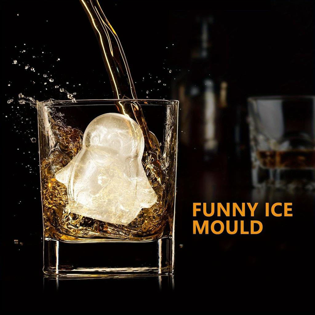 1x Penguins Ice Cube Mold Fun Shapes, Odd Novelty Penguin Gifts, 2.2inch Large Silicone Whiskey Ice Mold for Cocktails, Bourbon, Brandy