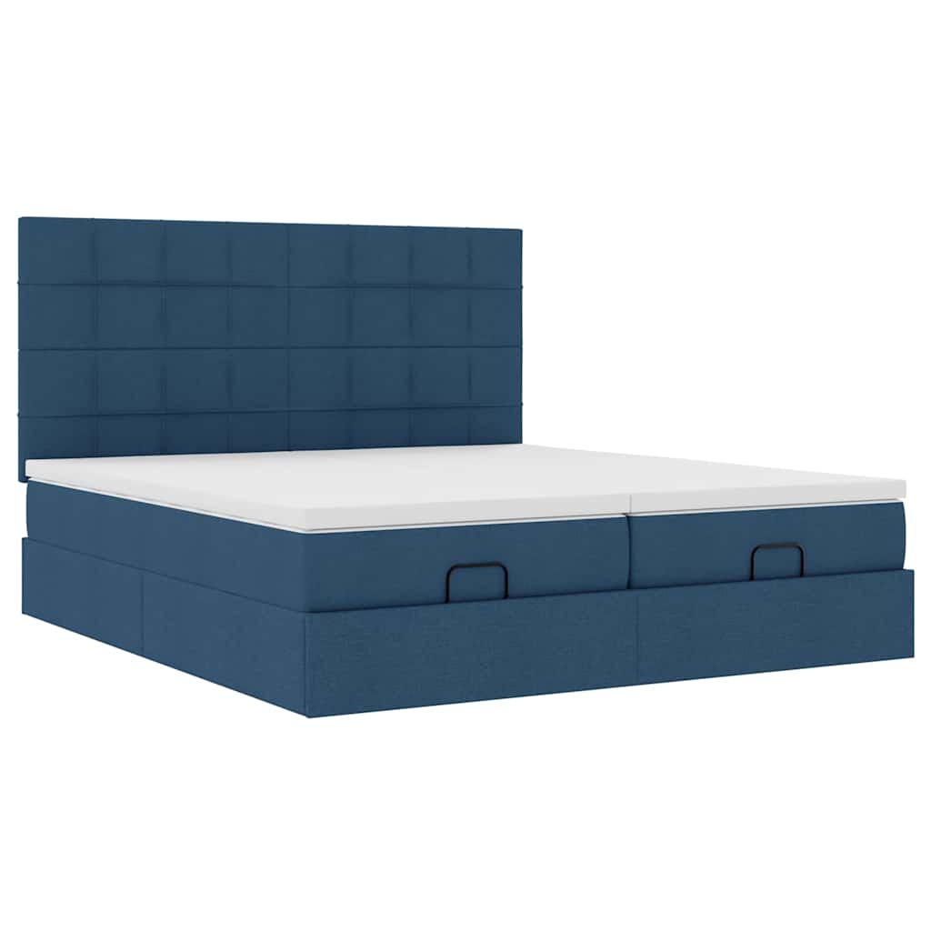 Ottoman Bed with Mattresses Blue 180x200 Cm Fabric