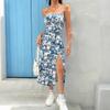 Women Summer Casual Holiday Sytap Sexy Flower Printed Split Package Hip One Piece Dress