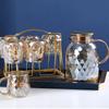 Amber Diamond Texture Glass Teapot and Cup Heat-Resistant Cold Water Jug Transparent Coffee Tea Mug Home Water Carafe Teapot