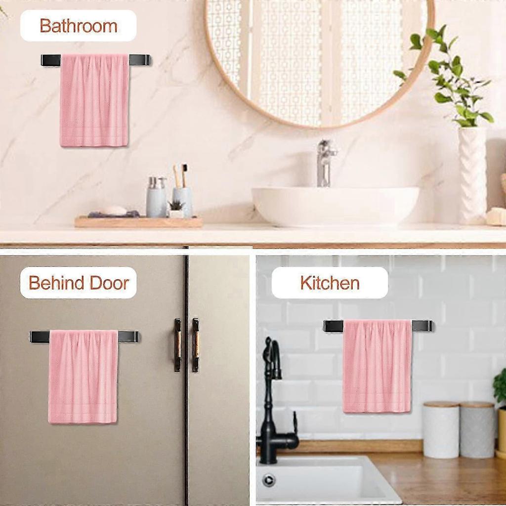 Self Adhesive or Drilled Towel Holder, Waterproof and Rustproof Aluminum Kitchen Towel Rack(Black)