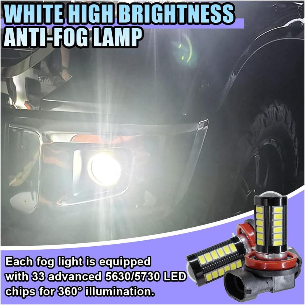 2PCS H11 Car LED Fog Light Bulbs, 12V 1500 Lumen5630 33-SMD LED Anti-fog Lights, Plug and Play DRL Power LEDs Bulbs, Universal 6500K White Super