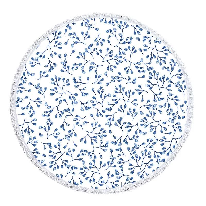 Serviette Florale Bohème Serviette de Plage Microfibre Impression 3D Serviettes de Plage Yoga Tapis de Plage d'Été Rond Sans Sable Tapisserie de Bain Serviettes
