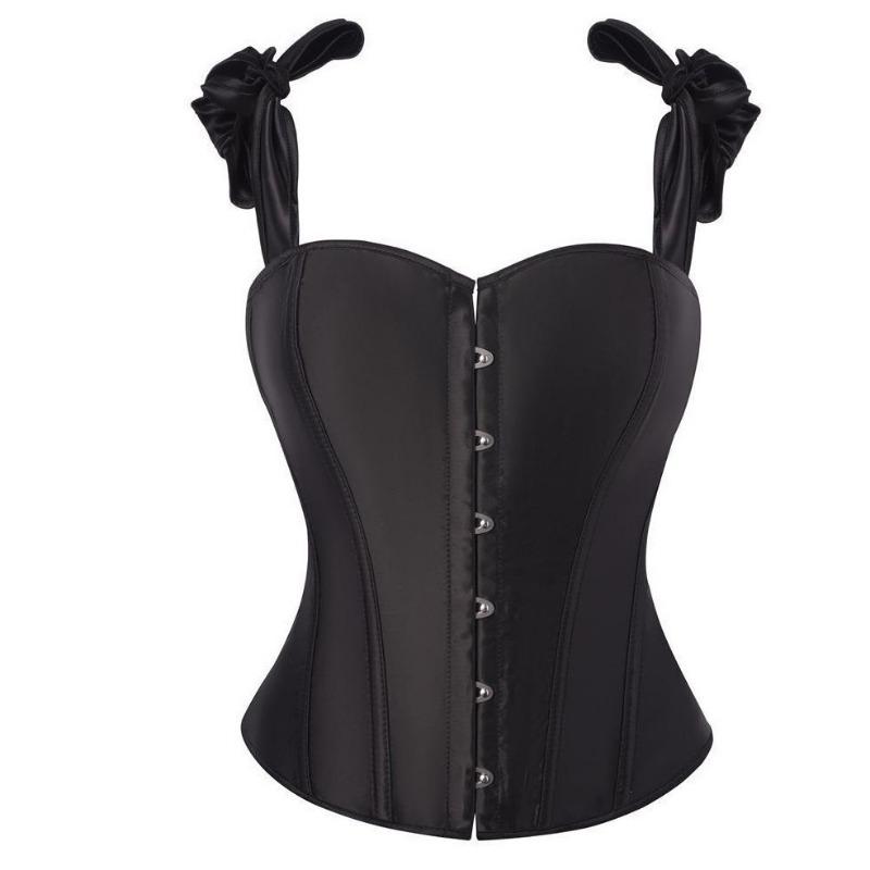 

Burgundy Satin Corset Top with Bow Straps Front Hook Boned Bustier for Women S чорний