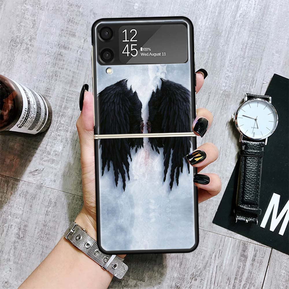 Angel Wings Feather Cases For Samsung Galaxy Z Flip 4 5 6 7 3 Z Flip7 Flip6 Flip4 Flip5 Flip3 5G Hard Shockproof Fundas Cover Ga