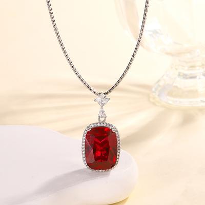 Jewelry Copper Bottom Gold-Plated Simulation Red Corundum Fat Rectangular 15 * 20 Fashion Pendant Necklace