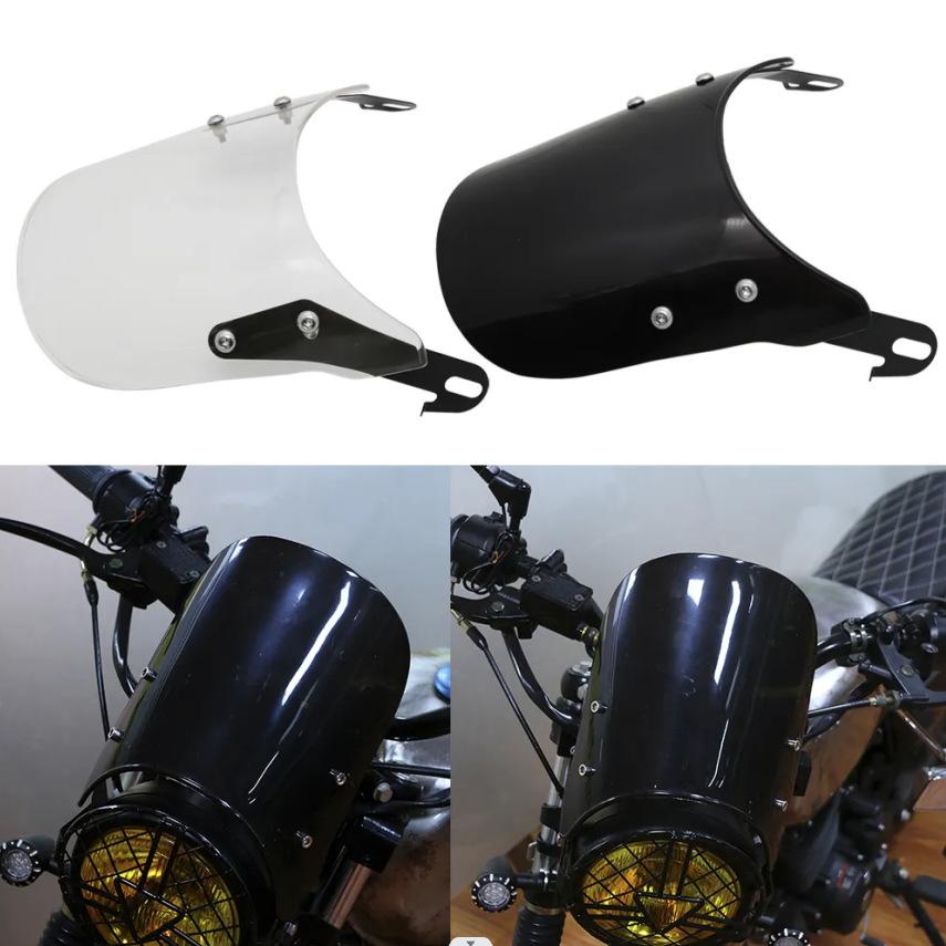 Kulaté světlomety pro elektrické auto na motocykly, čelní sklo, retro upravený ochranný kryt čelního skla