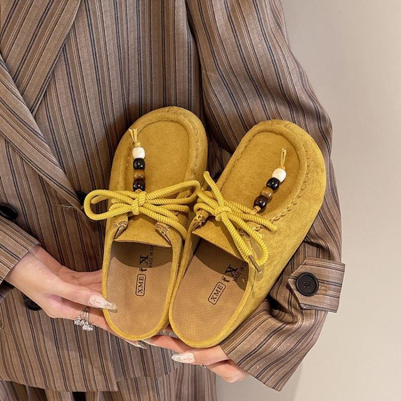Autumn Retro Bag Head Solid Color Half Slippers Women's New One-pedal Lazy Shoes Women's Platform Slippers