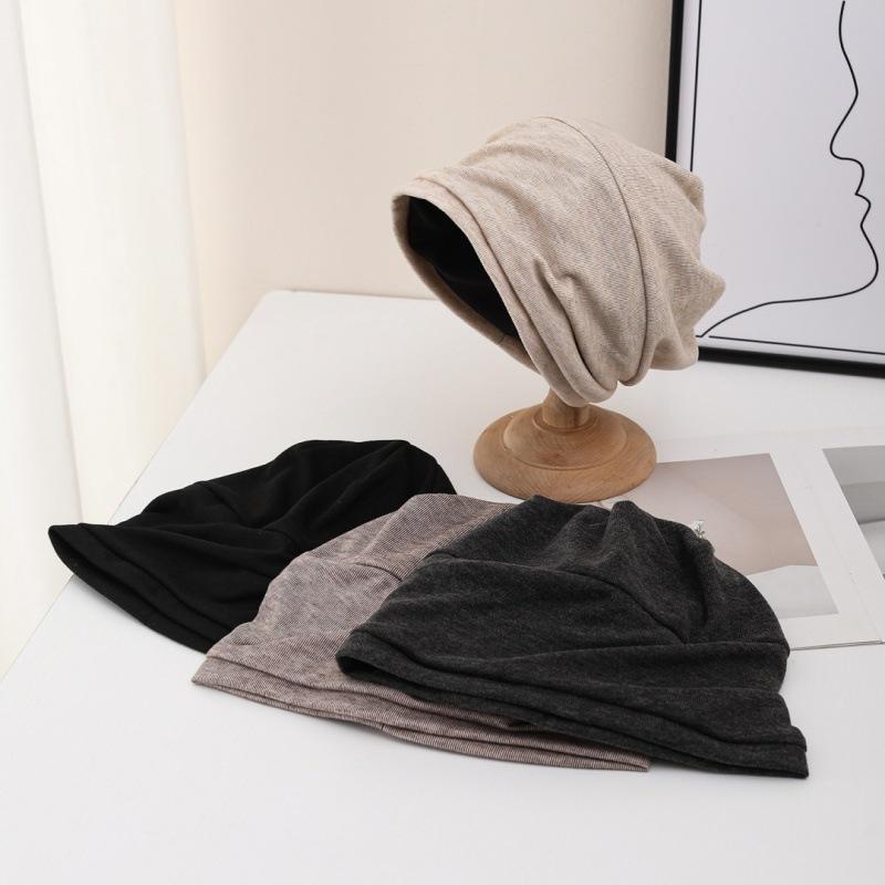 Lazy wind big head circumference stacking hat women's casual versatile headgear autumn and winter warm ear protection knitted pullover hat