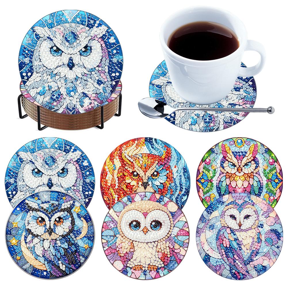 6Pcs/Set Diamond Painting Coasters with Holder DIY Diamond Art Coaster Set Wooden for Beginners Adults Art Craft Supplies
