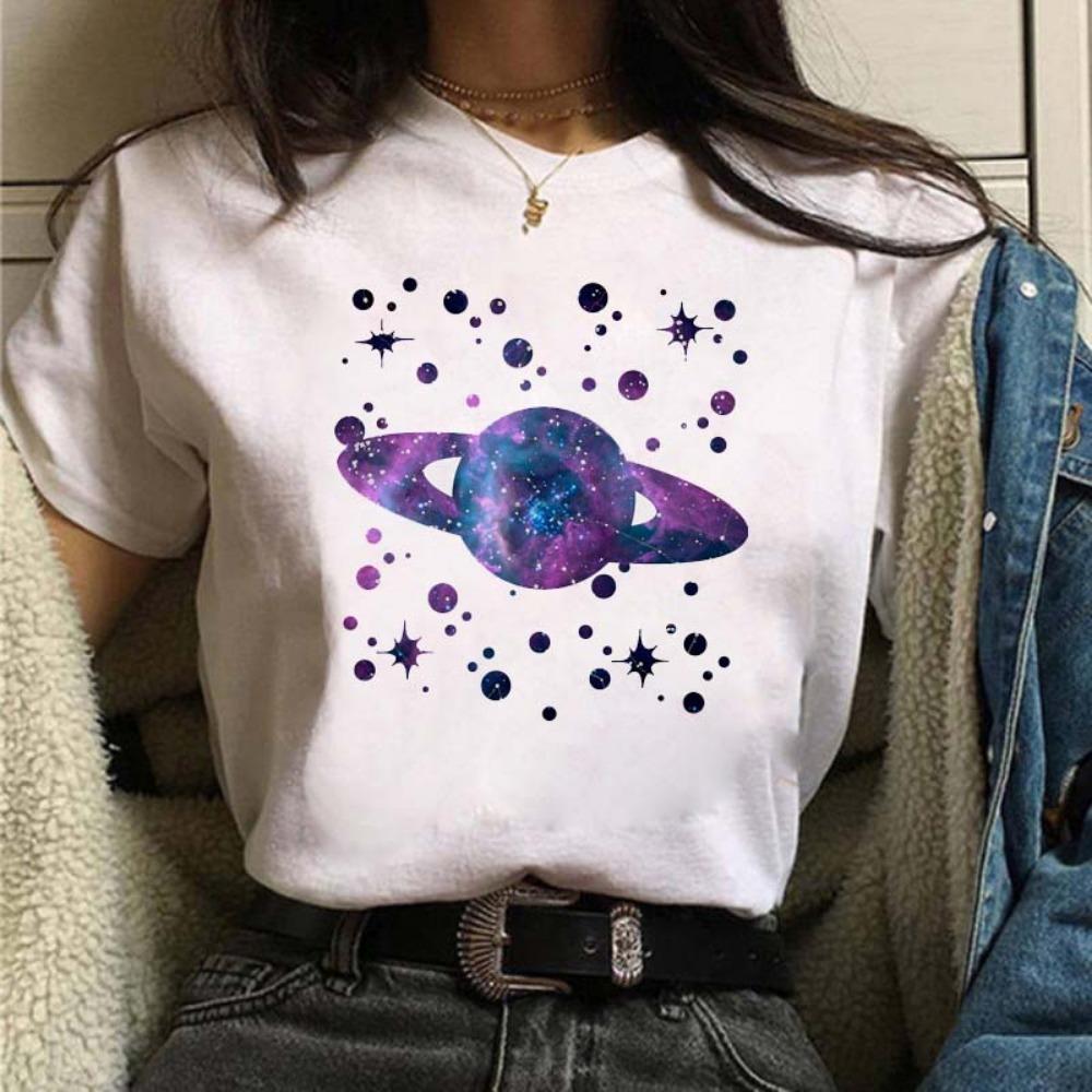 Moon Print T-shirts for Women Harajuku Summer T Shirt New Fashion Black Tops Funny Female T-shirt Casual Tee Woman Clothes