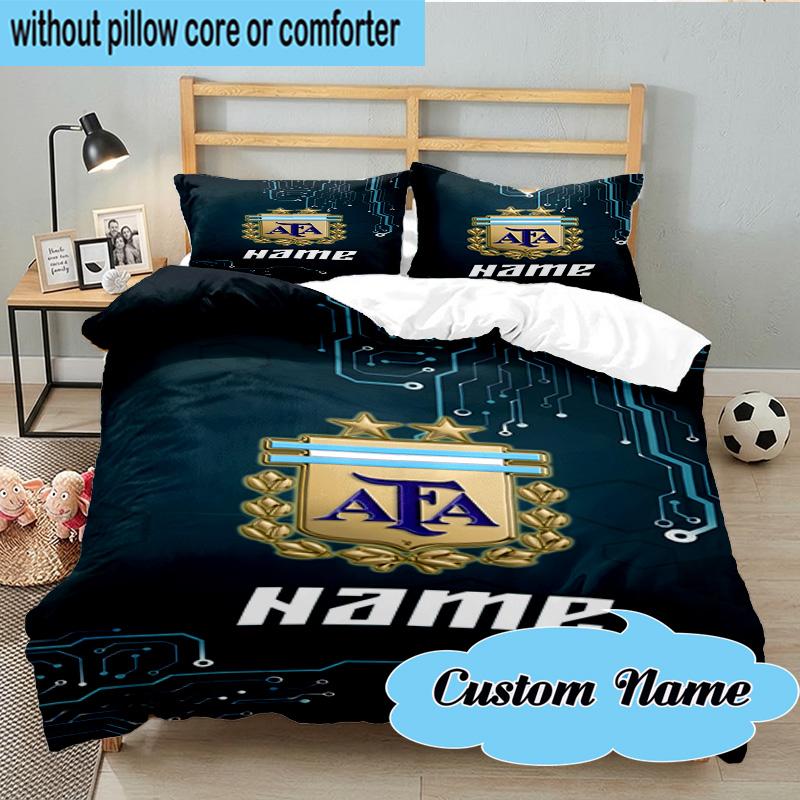 3PCS Custom Name Argentina Football Crest Bedding Set, Including 1pc Duvet Cover And 2pcs Pillowcases, Suitable for Dorms and Bedrooms Gift