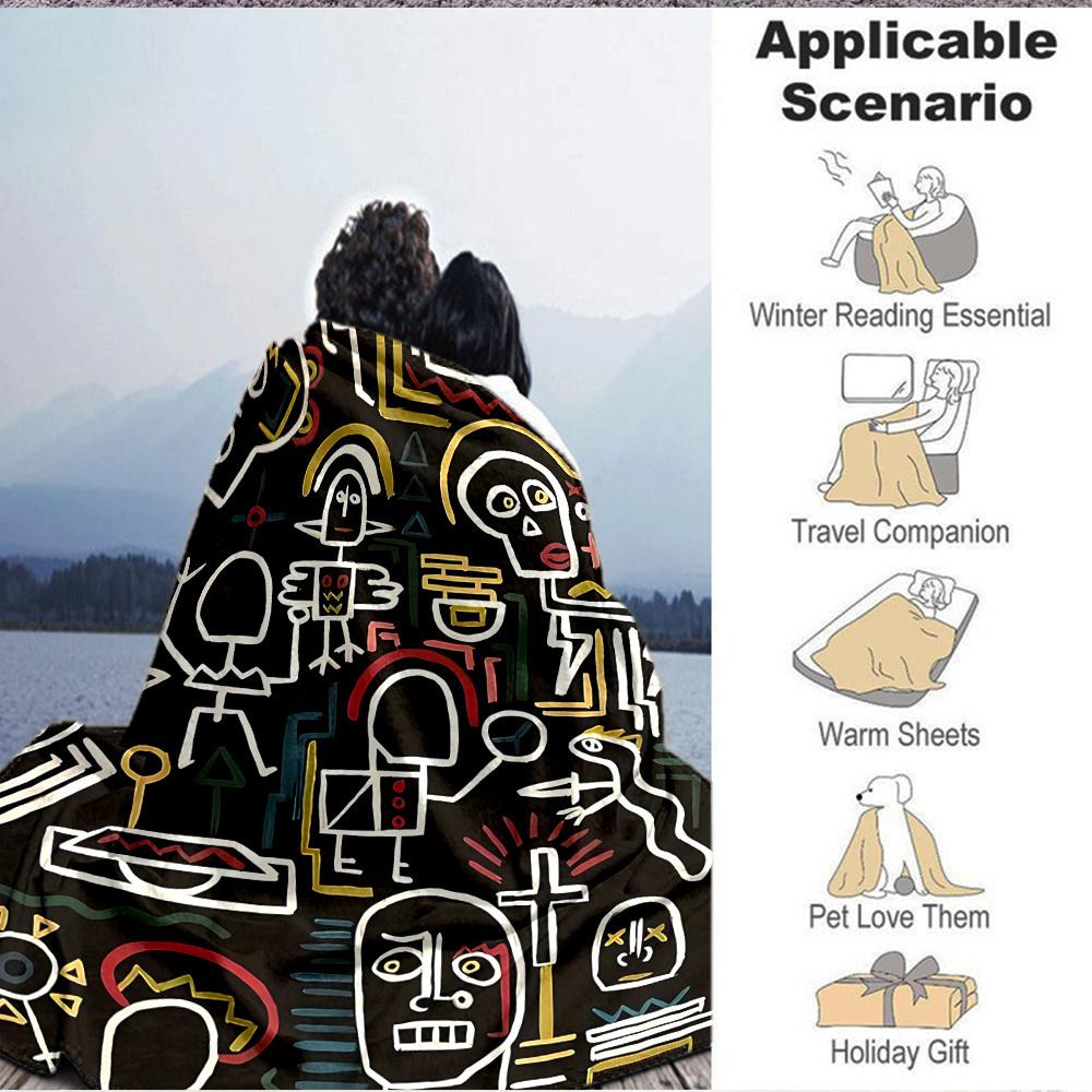 1pc Colorful Sketch Pattern Blanket Warm, Cozy, And Soft, Suitable for Sofas, Beds, Cars, And Office Use.Perfect for Camping And Travel, Making It a G
