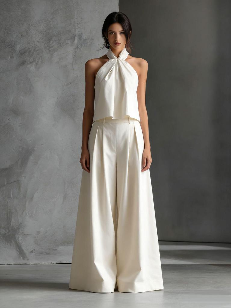 2026 Summer European & American Casual Sleeveless Top and High-Waisted Wide-Leg Pants Set for Women