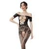 Sexy lingerie mesh sexy onesie pajamas rose jacquard elastane open short sleeve halter tights
