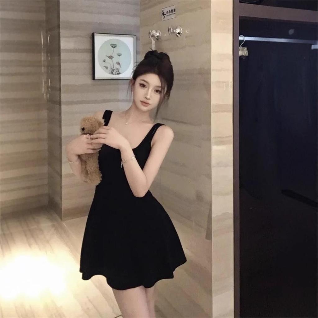 Elegante Vestido A-Line con Tirantes - Falda Corta Adelgazante de Cintura para Primavera/Verano