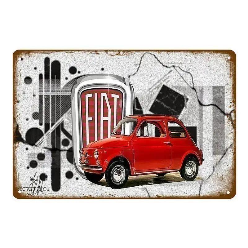 Sinais de Lata de Metal Vintage Clássico Fiat 500 Pôster de Metal Decoração de Arte de Parede Pôster Decoração de Parede para Casa Café Bar Pub Pôster Arte em Metal de Carro