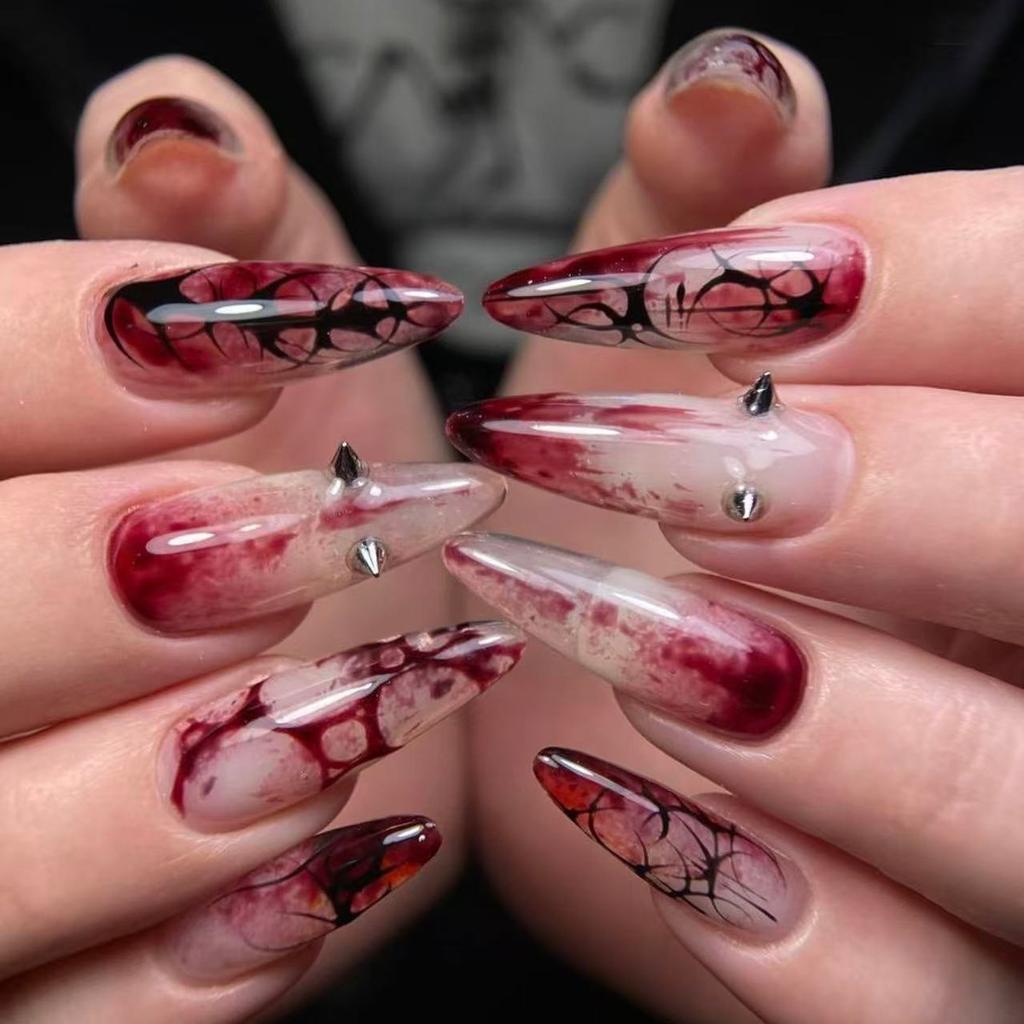 24Pcs Black Y2K Long Almond Fake Nails With Diamond Butterfly Design Wearable Press On Manicure Tips