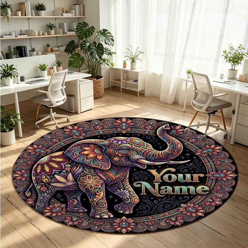 Mandala Ornament (270) Theme Round Crystal Velvet Rug Custom Name Text Personalized Floor Mat Home Decor Non Slip Crystal Carpet