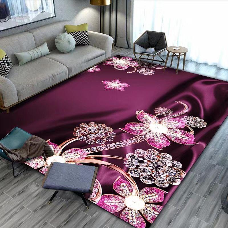 European Luxury Flower Rose Leaf Area Rug,Carpet Rug for Living Room Bedroom Sofa Doormat Decoration,Kitchen Non-slip Floor Mat