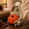 Grim Reaper Figurine Skeleton Holding Pumpkin Figurine, Resin Statue, Halloween Dark Decor Spooky Shelf Table Ornament, Trick or Treat Gift Desktop