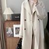 Autumn and Winter Korean Style Long Hair Baby Camel Wool Double-sided Wool Coat Double-breasted Simple High-end Coat New Style for Women
