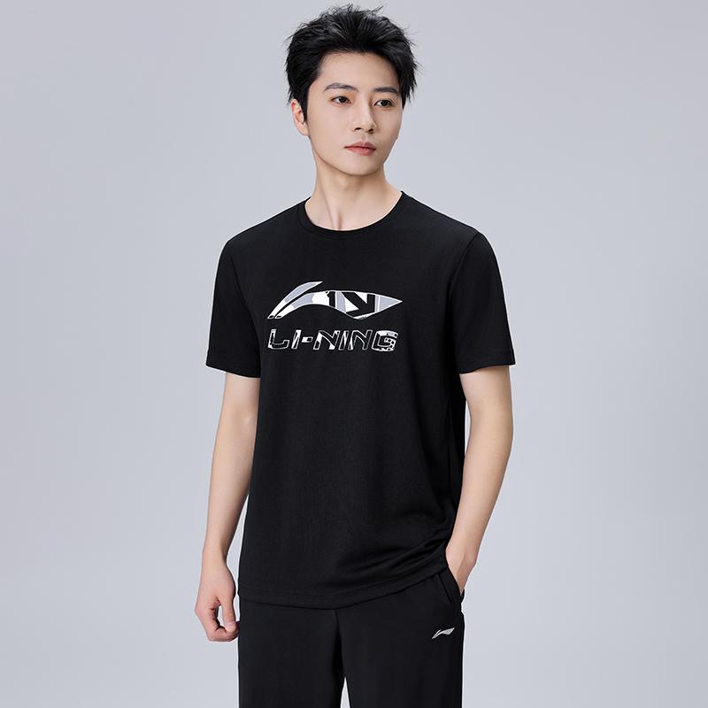 Li Ning Logo Print Round Neck Pullover Short Sleeve T-Shirt Unisex T-Shirt Black AHST683-2