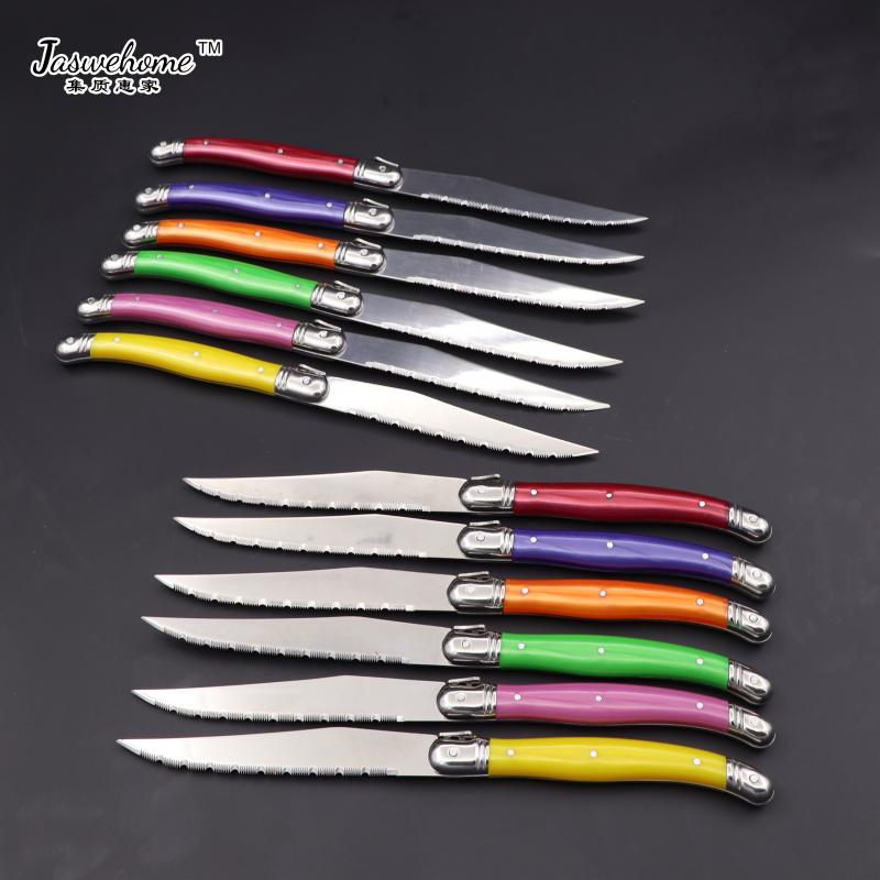 Jaswehome 12pcs Laguiole Stainless Steel Steak Knife Set Dinner Table Knife Set Dessert Knife for Dinner Cutlery Set