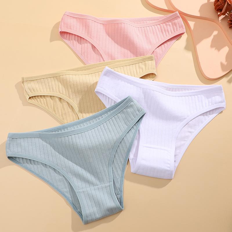 10PCS Women's Cotton Panties Sexy Breathable Underwear Female Solid Comfortable Lingerie Striped Briefs Wholesale M-XL