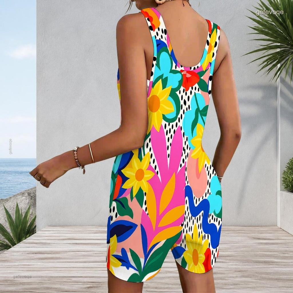 Plus Size Sleeveless Patch Pocket Tank Short Romper