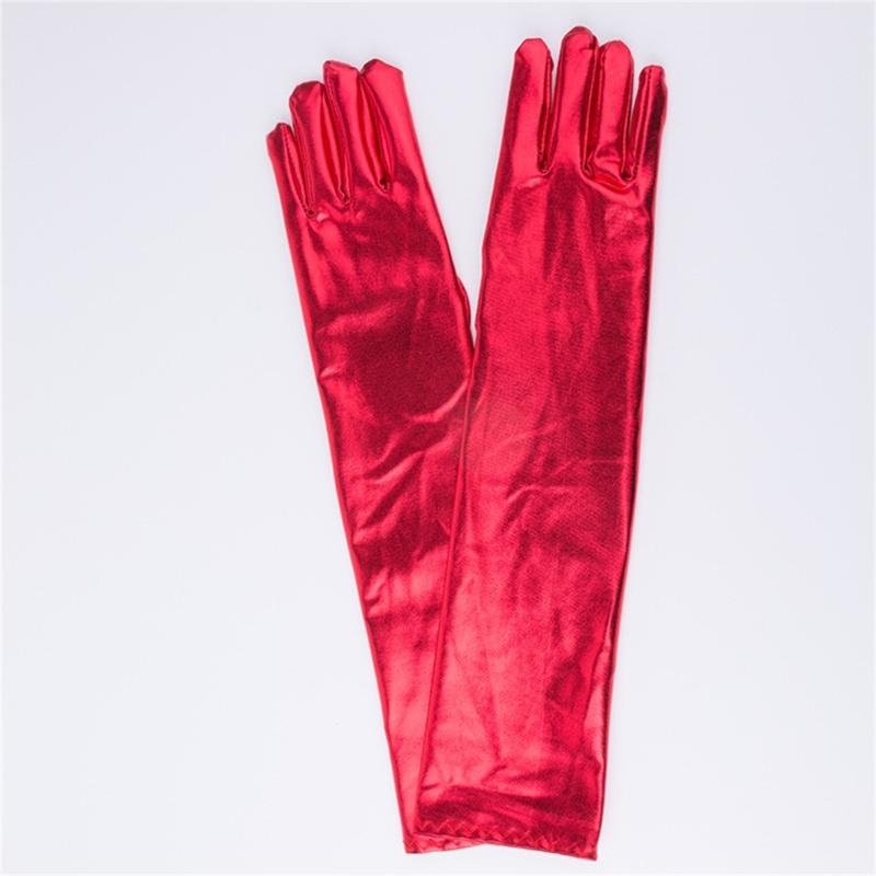 Women Faux Leather Sparkly Metallic Long Gloves for Evening Costume Party Dance
