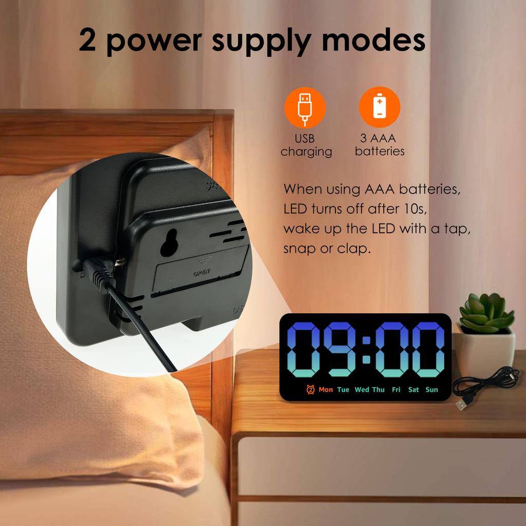 Digital Wall Clock 8.5 Inch Large Display LED Alarm Clock with Date Week Temperature Dual Alarm 3 Levels Brightness LED Clocks