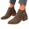 Large size leopard print pointed Chelsea boots autumn new suede thick heel side zipper fashion versatile short boots