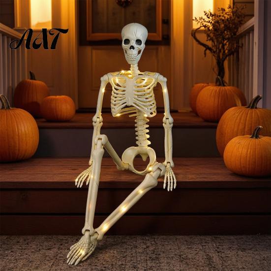 Halloween Decorations Outdoor 36 Inches LED Light Up Skeleton, 3FT Life Size Full Body Indoor Party Decor Posable Plastic Human Bones with Movable