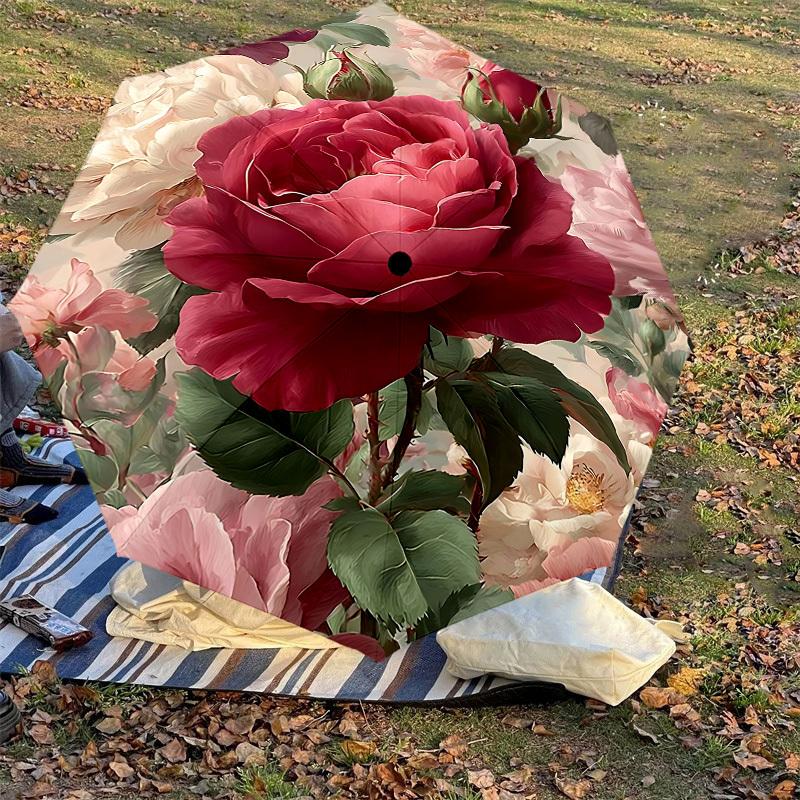1PC Rose FloralAutomatic Open/Close Umbrella with Windproof, 8-Rib Sturdy Canopy, Durable Ribs, Fashionable Design1235A