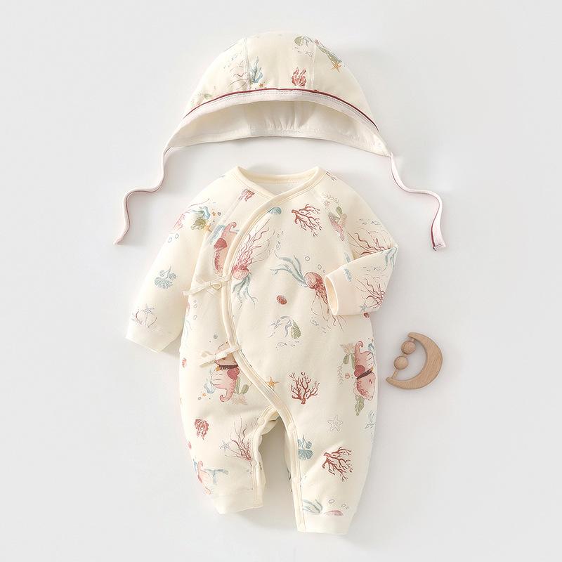 2025 A/W Baby Quilted Hooded Romper, 40g, Class A, Warm Butterfly Suit for Newborns