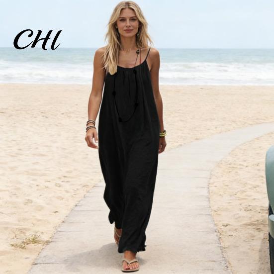 Autumn Jacket Dress Women's Backless Cami Summer Casual Sleeveless Boho Beach Maxi Women Spaghetti Strap Vacation Long Sundress with Back Tie