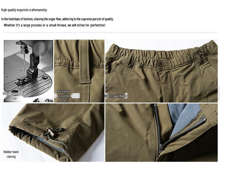 Pánské větruodolné a voděodolné outdoorové kalhoty softshell, zimní ležérní střih straight fit se sametovou podšívkou a mnoha kapsami