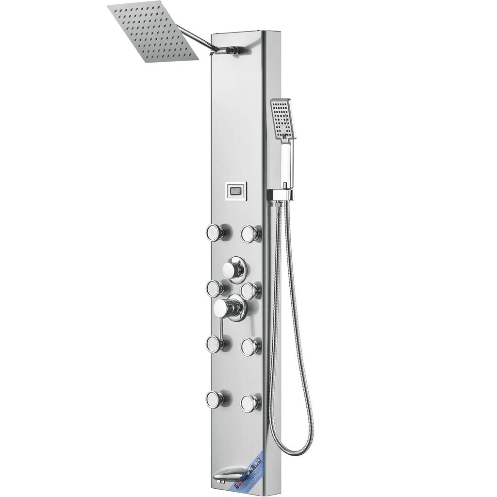 VEVOR Shower Panel System, 6 Shower Modes, Digital Display Shower Panel Tower, Rainfall, 8 Massage Jets, Tub Spout