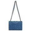 Tory Burch Fleming Diamond Pleated Embossed Double T Logo Fabric Crossbody Shoulder Bag Small Women Bags Denim-Blue 154739-426
