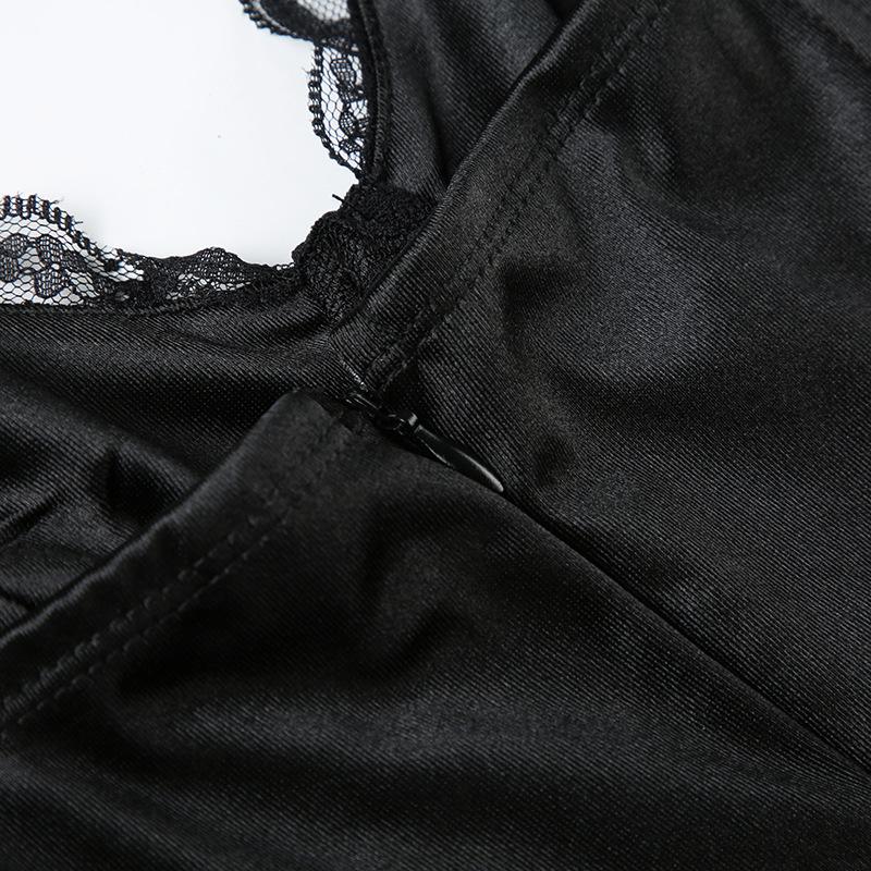 Women's Solid Colour Temperament Slim Lace Splicing V-neck Waist Thin A-line Halter Ballet Skirt