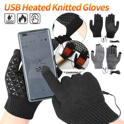 USB Electric Heated Gloves Winter Gloves Thermal Touch Screen Thermal Windproof Warm Knitted Glove Motorcycle Bicycle Ski Gloves