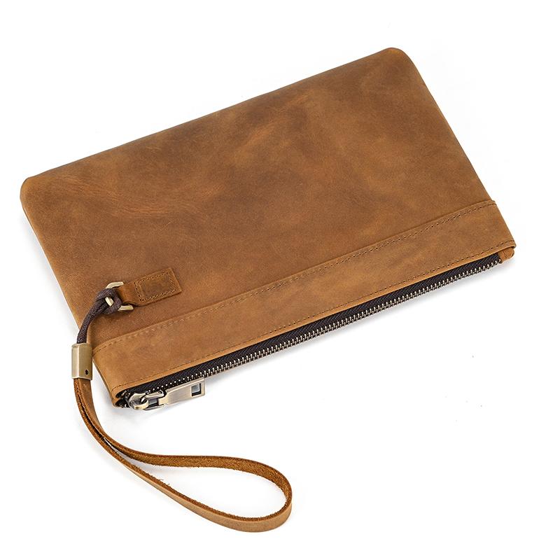 Vintage Handbag RFID Anti-theft Brush Hand Grab Bag Crazy Horse Skin Hand Holding Bag Clutch Bags Men Cowhide Business File Bag
