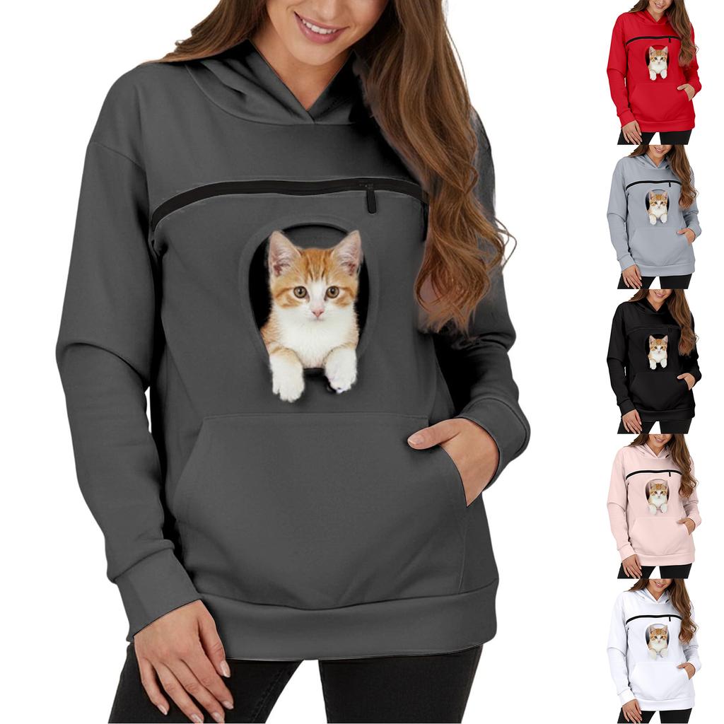 Women's Color Hoodie Loose Fit Casual Sweatshirt for Small Dogs and Cats